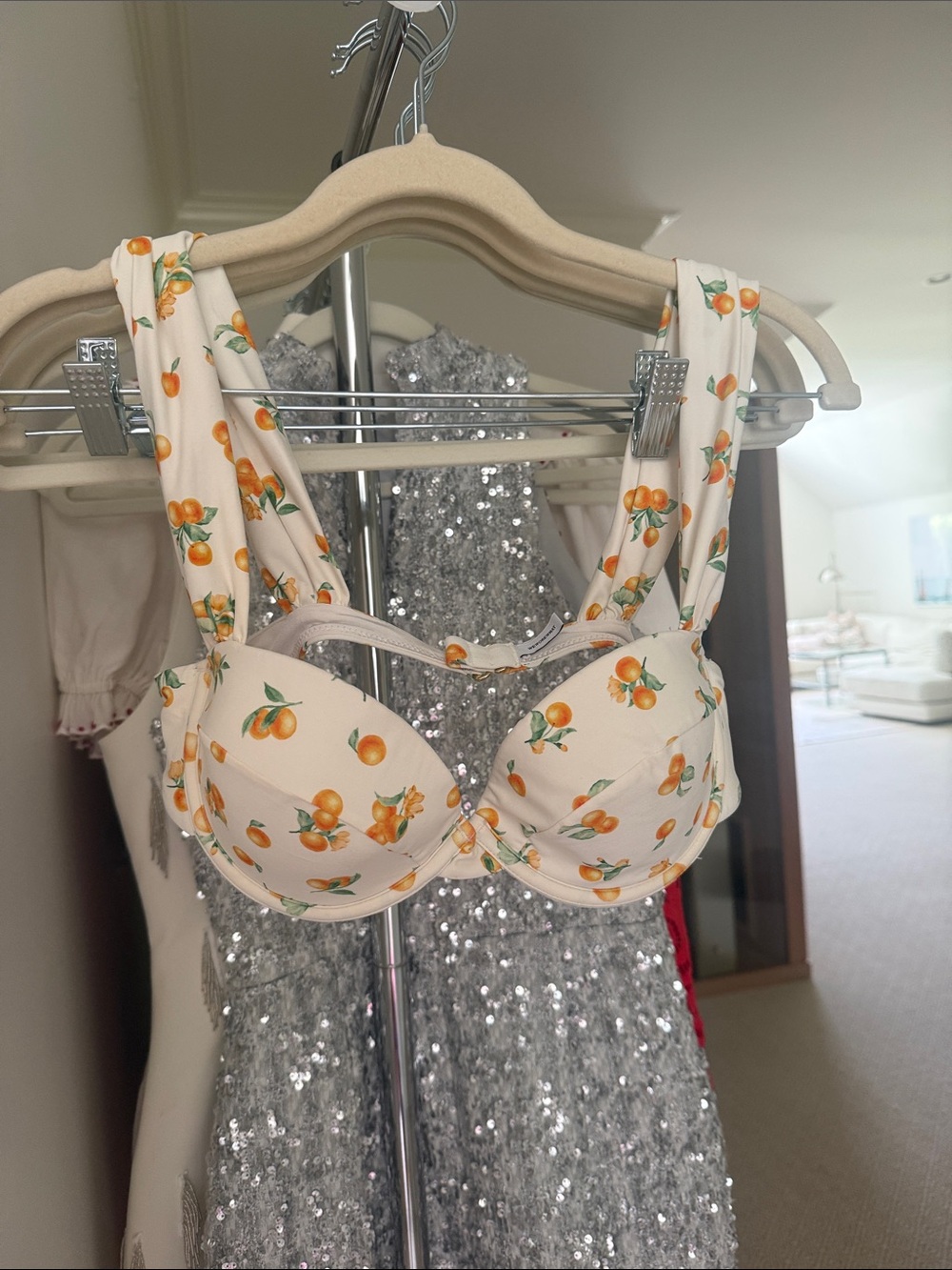 WeWoreWhat Cream Bikini Bralette with Orange Citrus Print